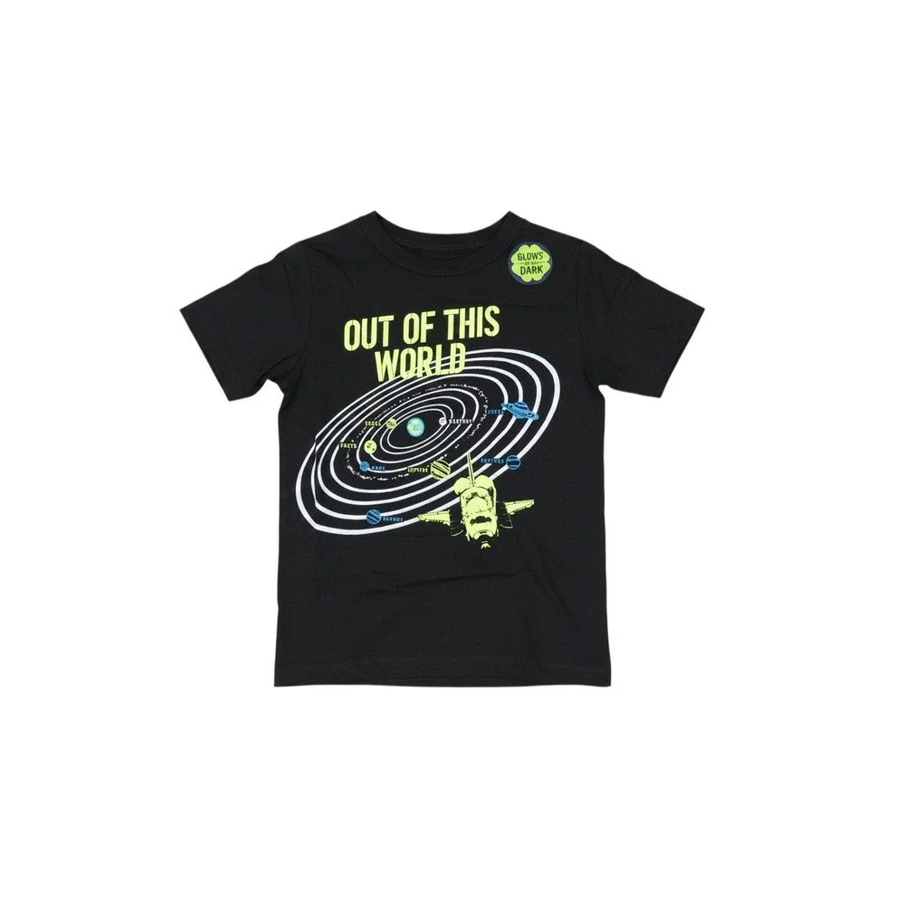 OshKosh Graphic Tee Boys 4/5 Black Glow In The Dark Space Solar System